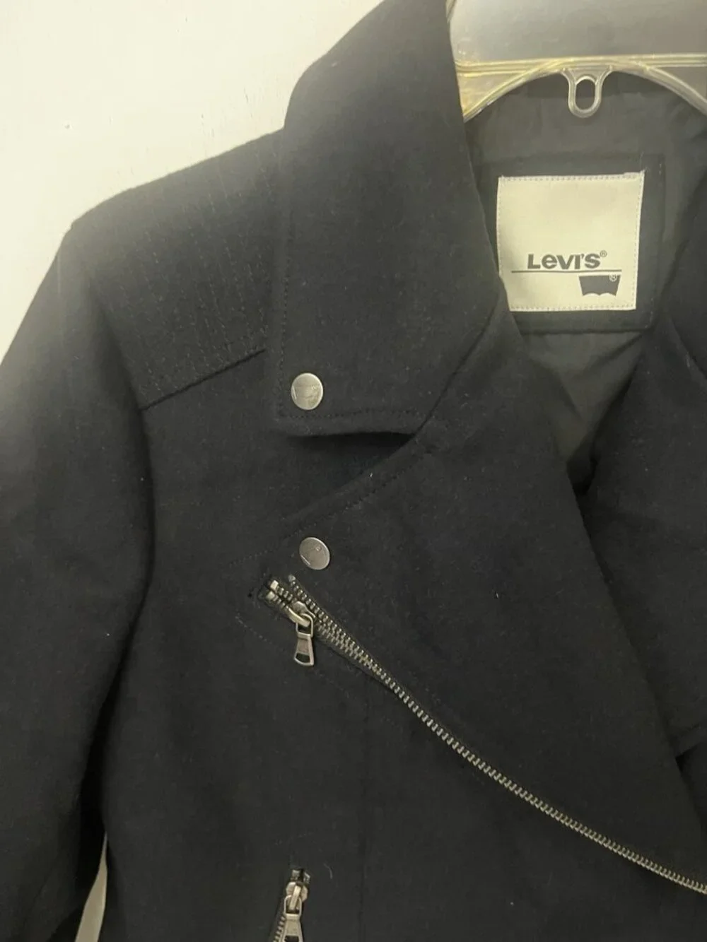 Levis Moto Jacket Womens Medium Wool Blend Black Asymmetrical Zip Biker.   Mm